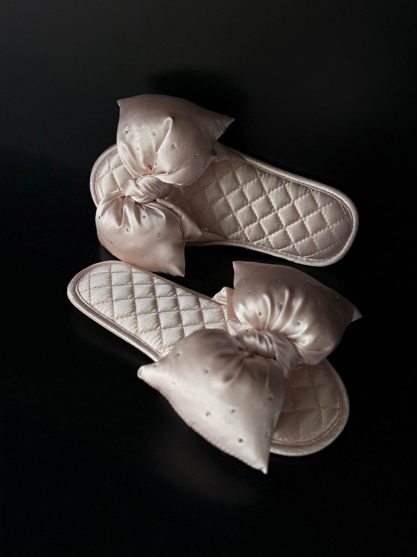 Oversized Bow Satin Rhinestone Slides