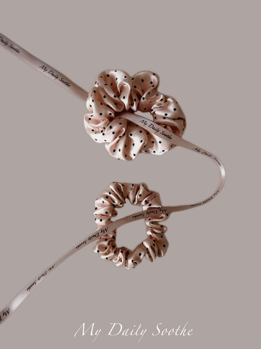 Pink Polka Dot Silk Scrunchies
