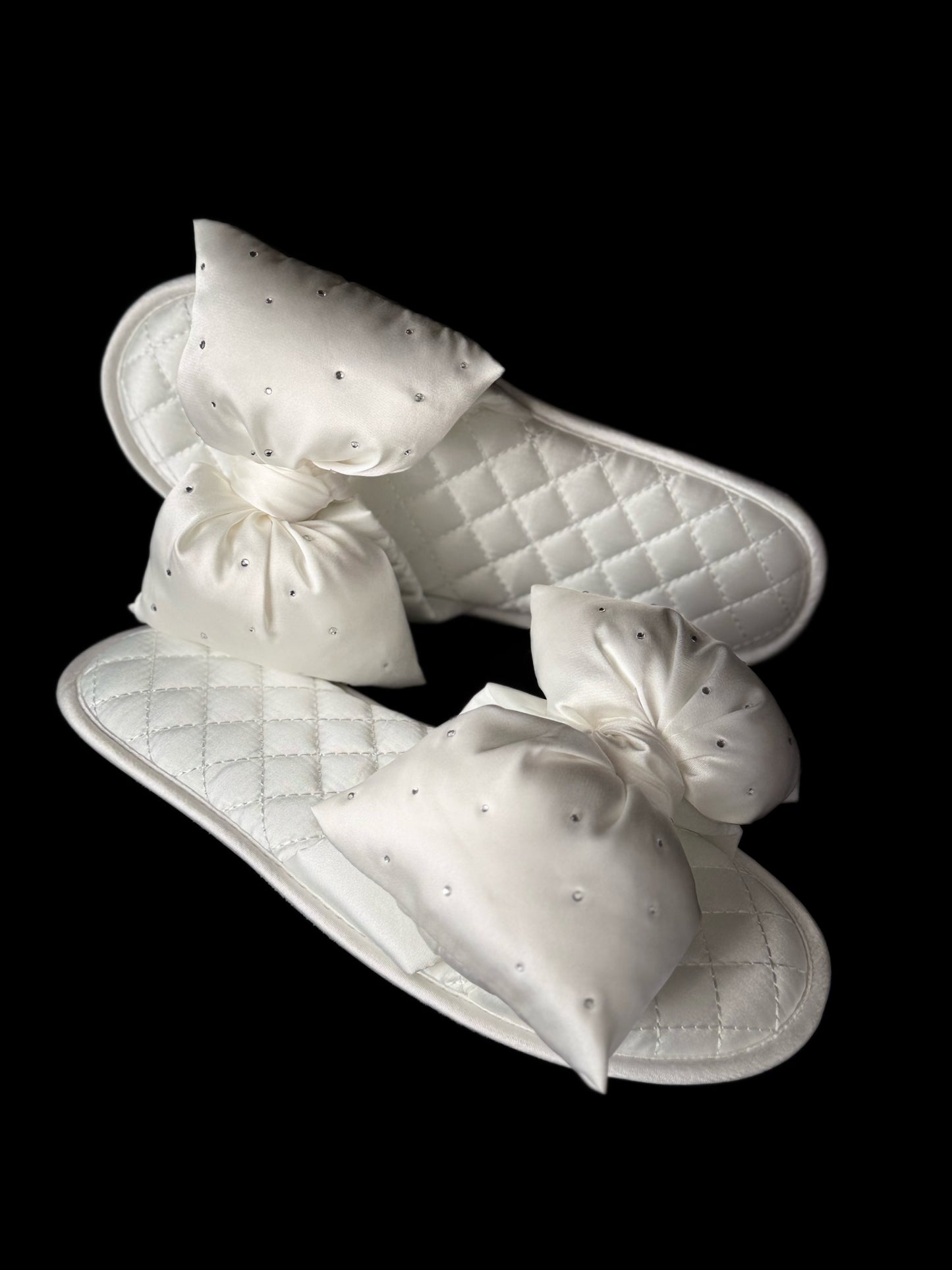 Oversized Bow Satin Rhinestone Slides